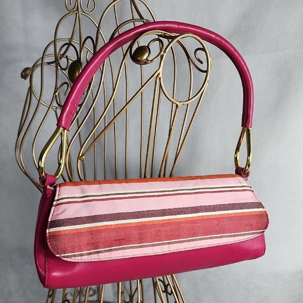Silk Flap Fuschia Shoulder Bag with Matching Strap & Gold Tone Hardware